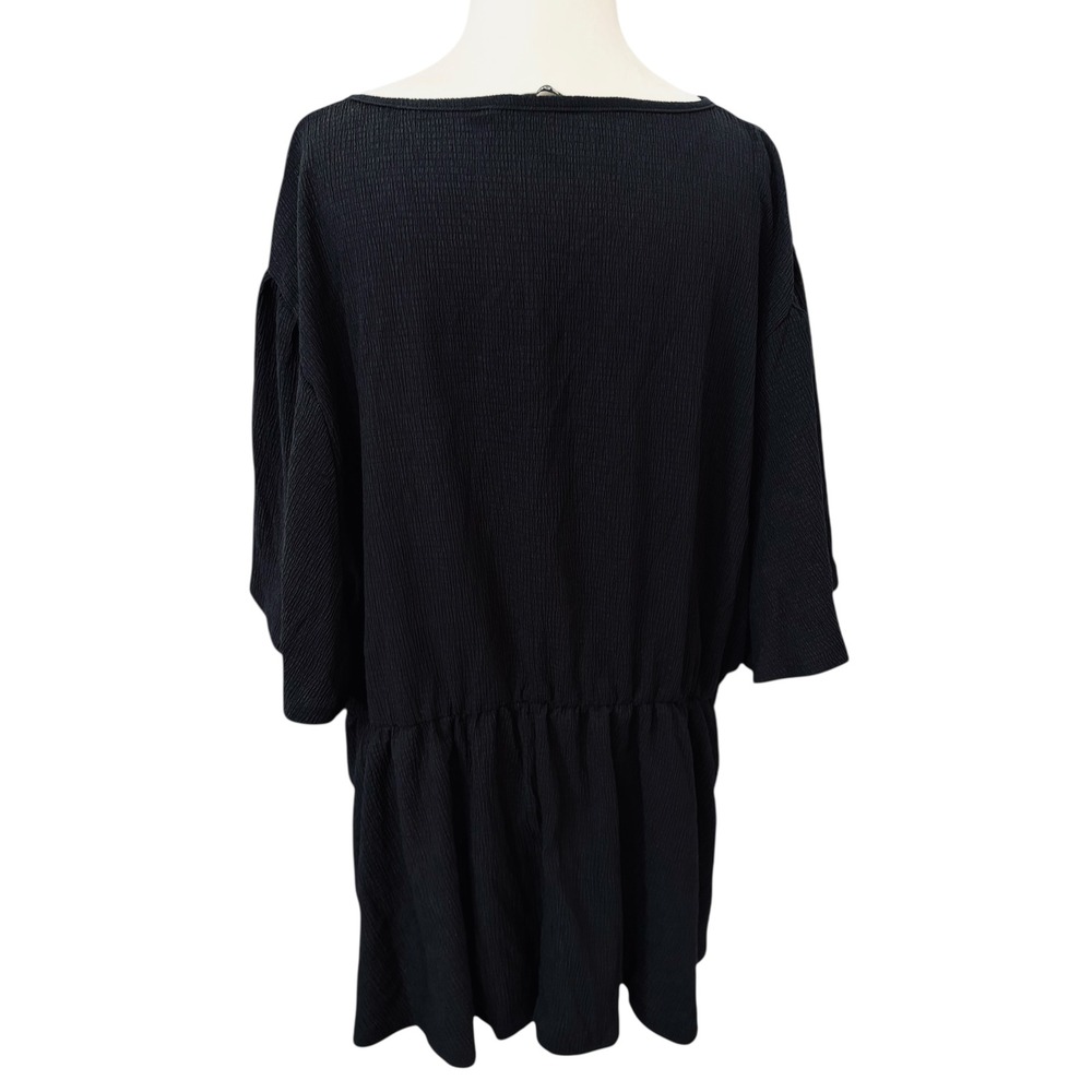 BLOOM Chic Plus Size 22 Black Embroidered Floral V Neck Peplum Top - Picture 6 of 8
